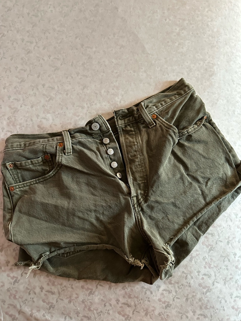 Levi's Olive Green Button-Fly Denim Shorts